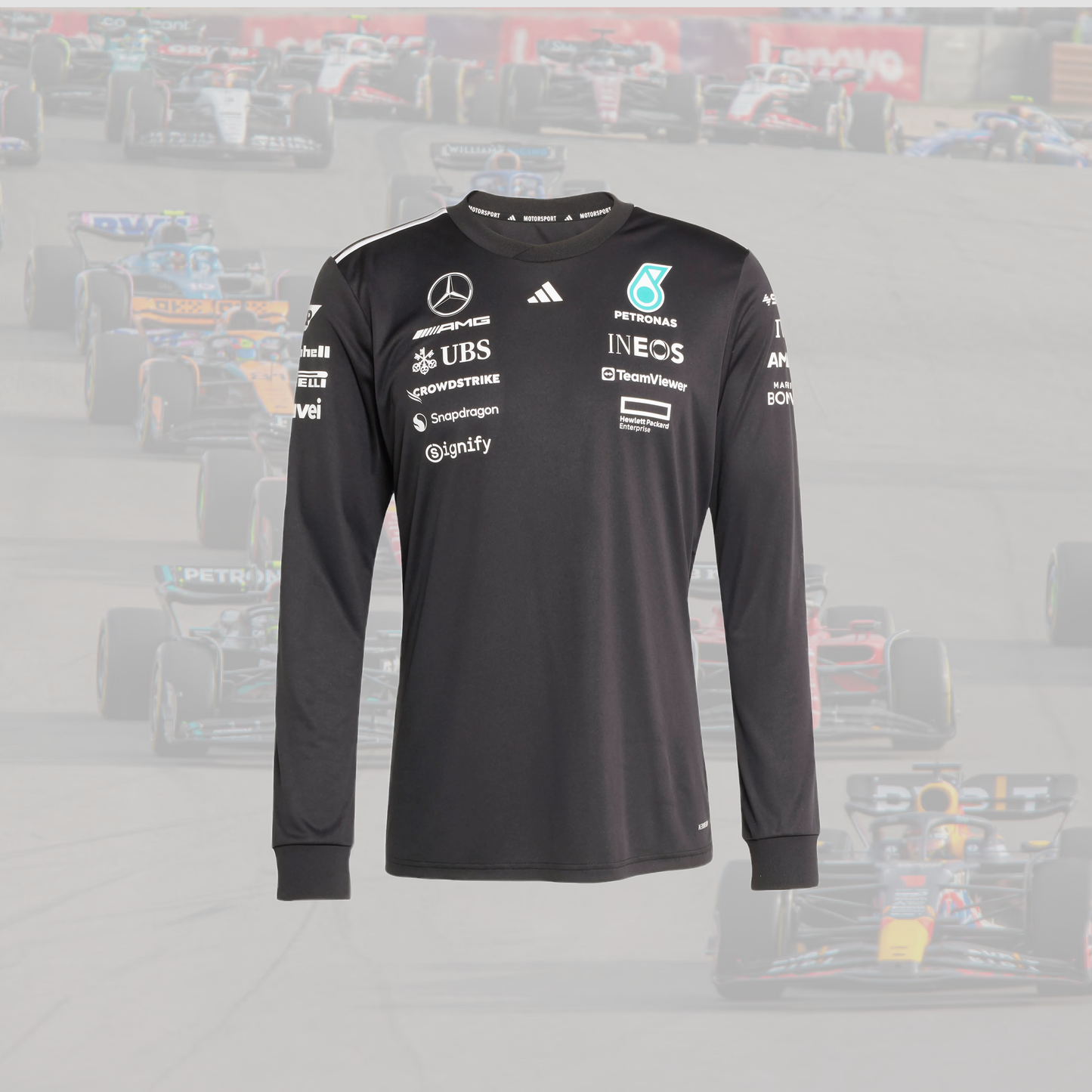 2025 Mercedes AMG Petronas Mens Authentic Long Sleeve Driver Tee Black