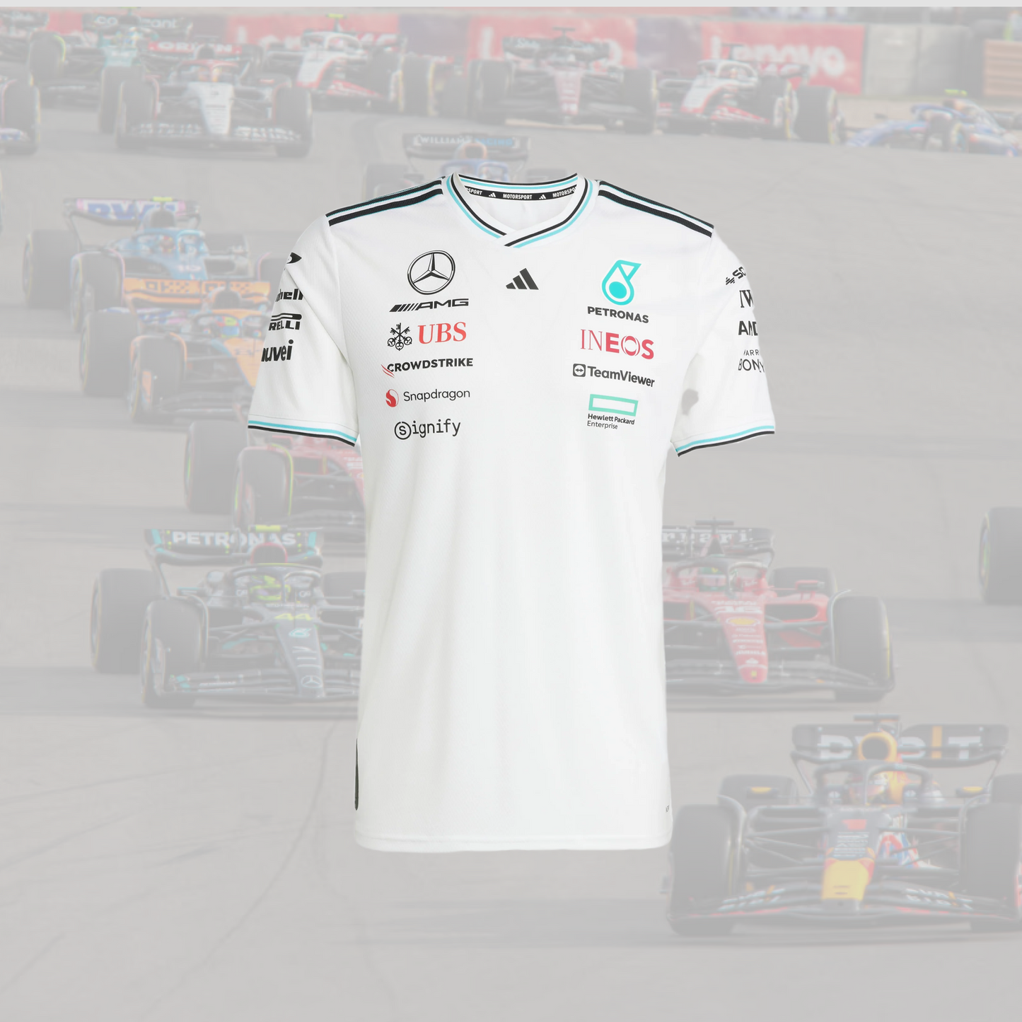 2025 Mercedes AMG Petronas Mens Authentic Driver Tee White
