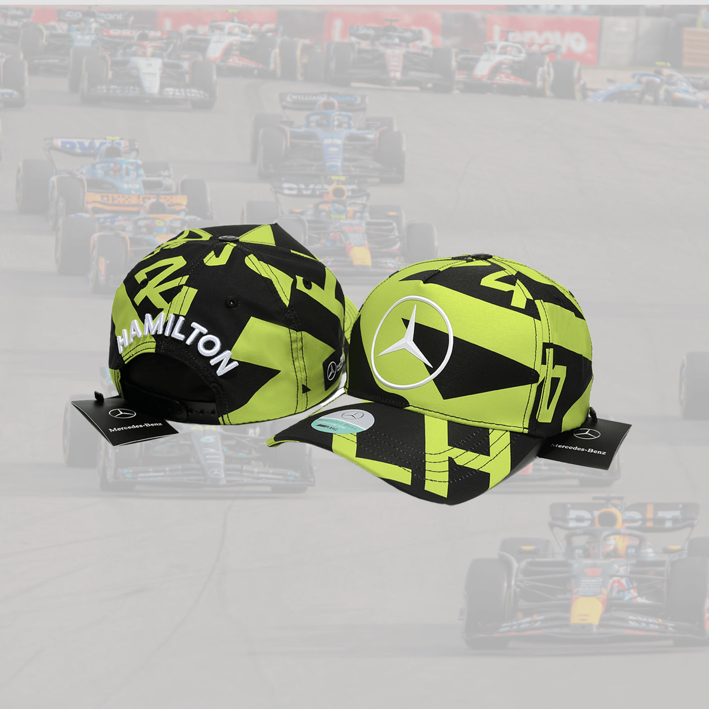 Lewis Hamilton AOP Cap Neon Yellow Driver Cap