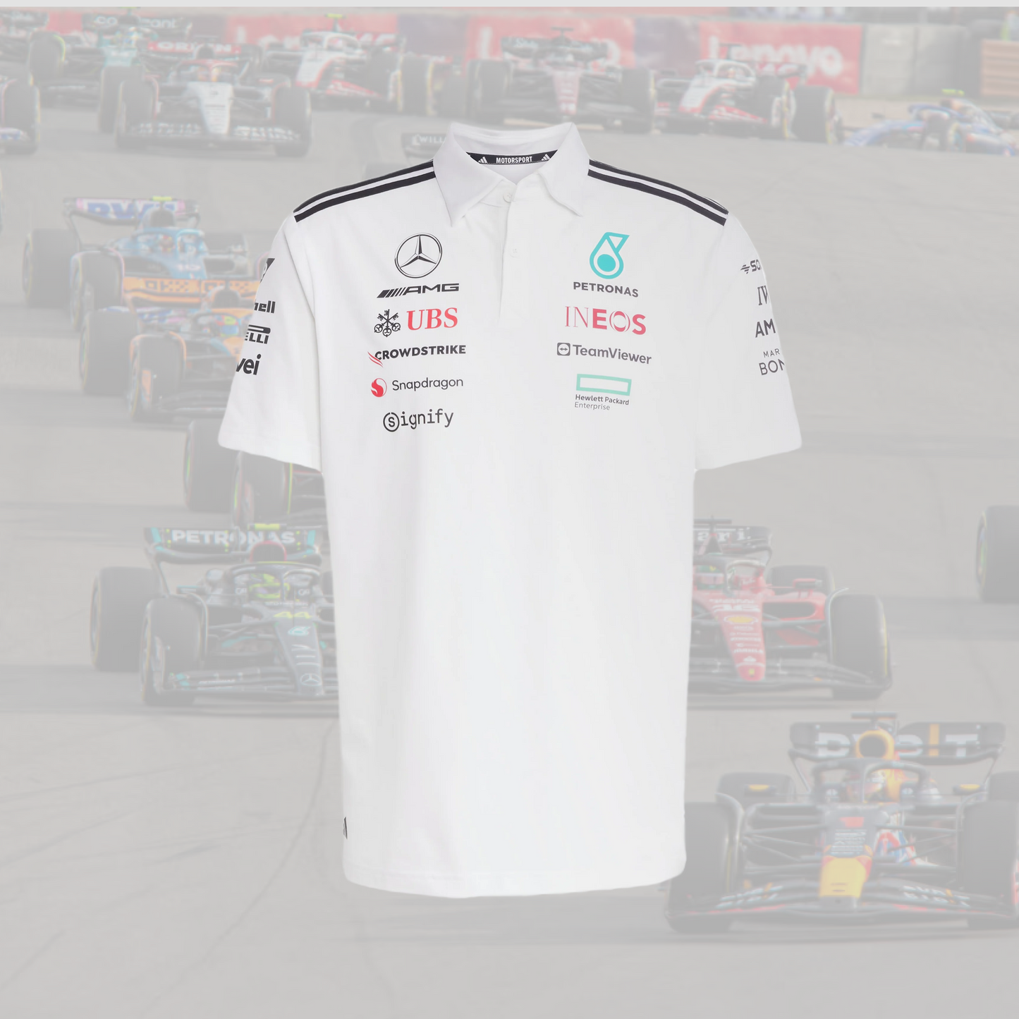 2025 Mercedes AMG Petronas adidas F1 Team Driver Polo - White