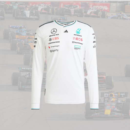 2025 Mercedes AMG Petronas Mens Authentic Long Sleeve Driver Tee White